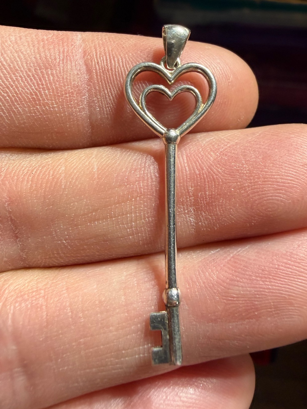 Vintage 925 JCM Sterling Silver Double Heart Key Pendant